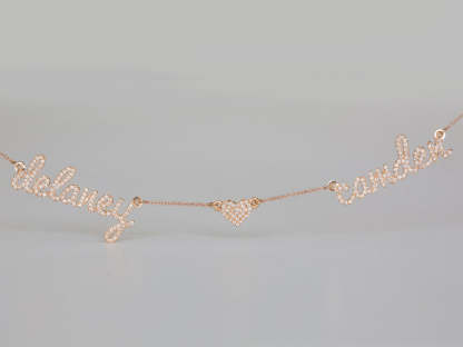 Christmas Gift Custom Name & Pave Heart Charm Necklace