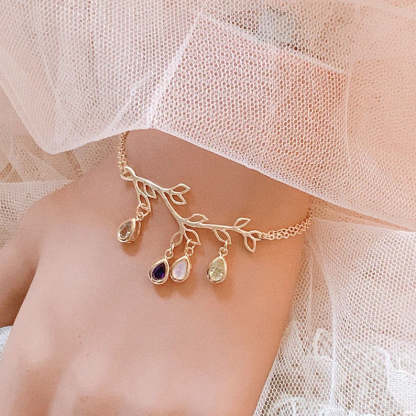 Mother's Day Gift Boho Leaf Birthstone Charm Bracelet-Engravingift