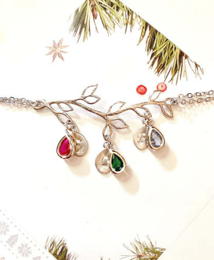 Mother's Day Gift Boho Leaf Birthstone Charm Bracelet-Engravingift