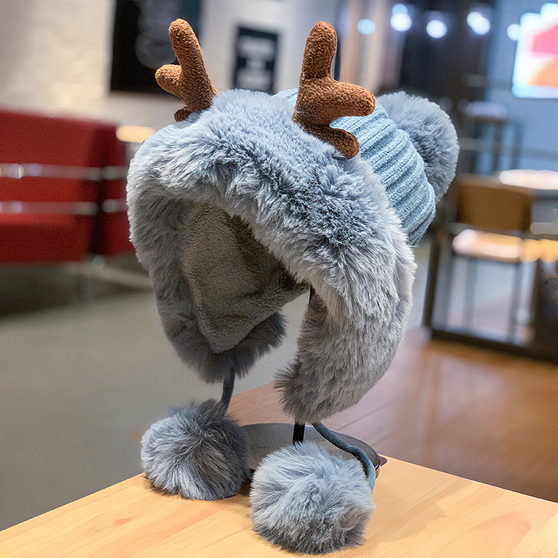 Cute Reindeer Pom Pom Winter Knit Hat - Kirakira World - grungestyle - kawaii fashion -kawaii store-kawaii aesthetic - kawaiistyle
