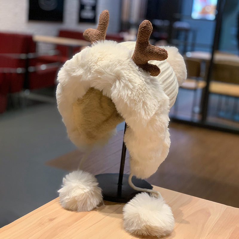 Cute Reindeer Pom Pom Winter Knit Hat - Kirakira World - grungestyle - kawaii fashion -kawaii store-kawaii aesthetic - kawaiistyle