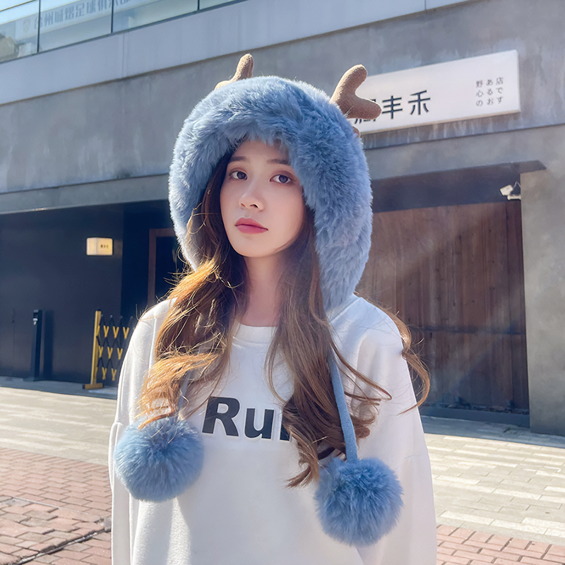 Cute Reindeer Pom Pom Winter Knit Hat - Kirakira World - grungestyle - kawaii fashion -kawaii store-kawaii aesthetic - kawaiistyle