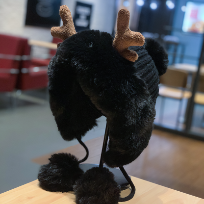 Cute Reindeer Pom Pom Winter Knit Hat - Kirakira World - grungestyle - kawaii fashion -kawaii store-kawaii aesthetic - kawaiistyle