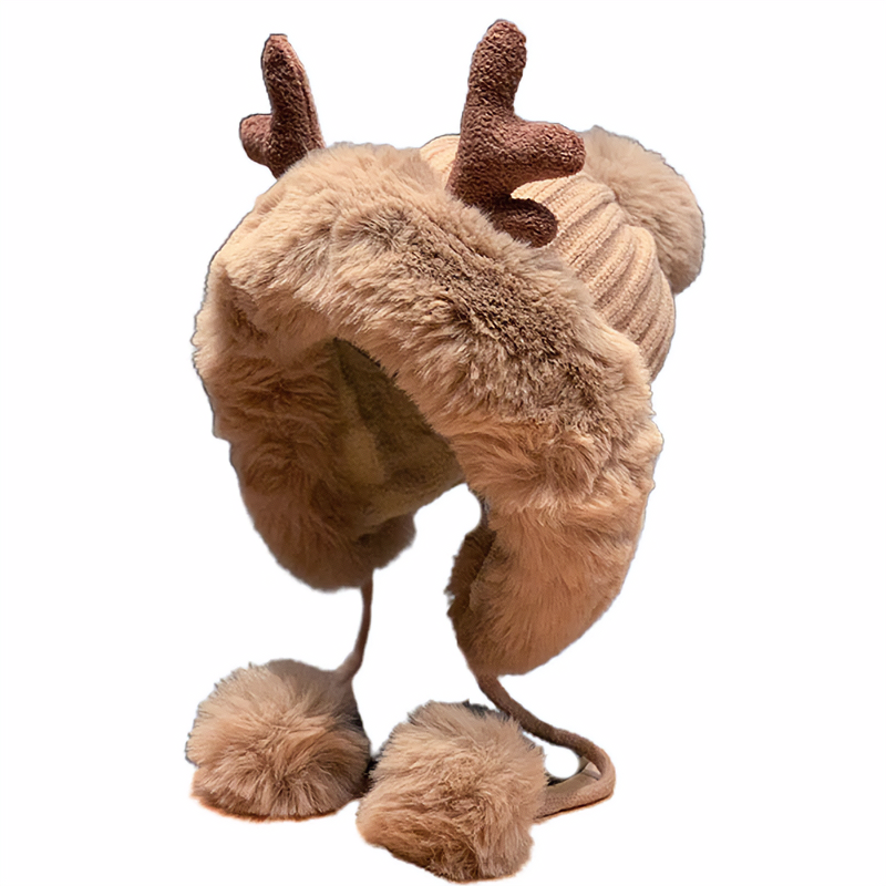 Cute Reindeer Pom Pom Winter Knit Hat - Kirakira World - grungestyle - kawaii fashion -kawaii store-kawaii aesthetic - kawaiistyle