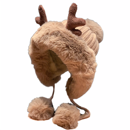 Cute Reindeer Pom Pom Winter Knit Hat - Kirakira World - grungestyle - kawaii fashion -kawaii store-kawaii aesthetic - kawaiistyle