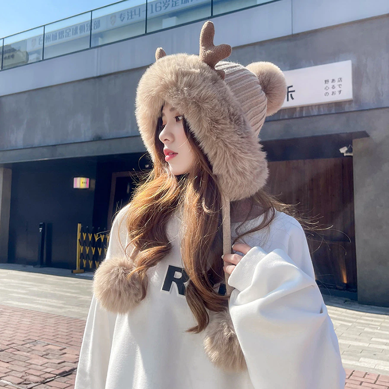 Cute Reindeer Pom Pom Winter Knit Hat - Kirakira World - grungestyle - kawaii fashion -kawaii store-kawaii aesthetic - kawaiistyle
