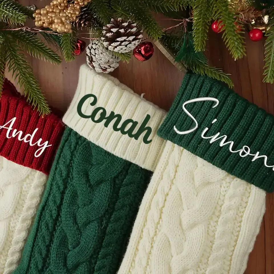 Personalized Christmas Stocking with Embroidered Name, Vintage Holiday Stocking for Family Christmas Decor-Gemeaning
