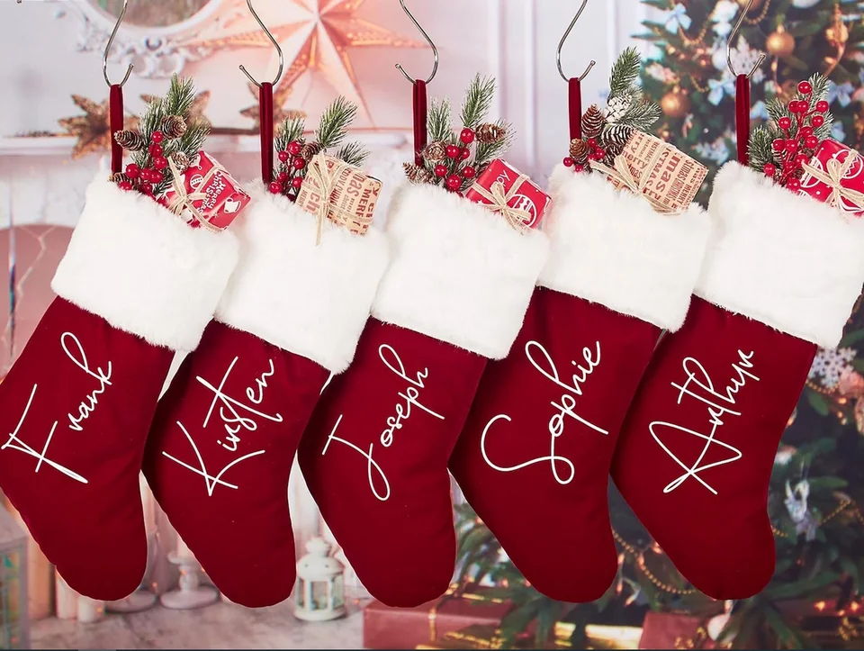 Personalized Red Plush Christmas Stocking with Custom Name, Family Holiday Stocking Gift-Gemeaning