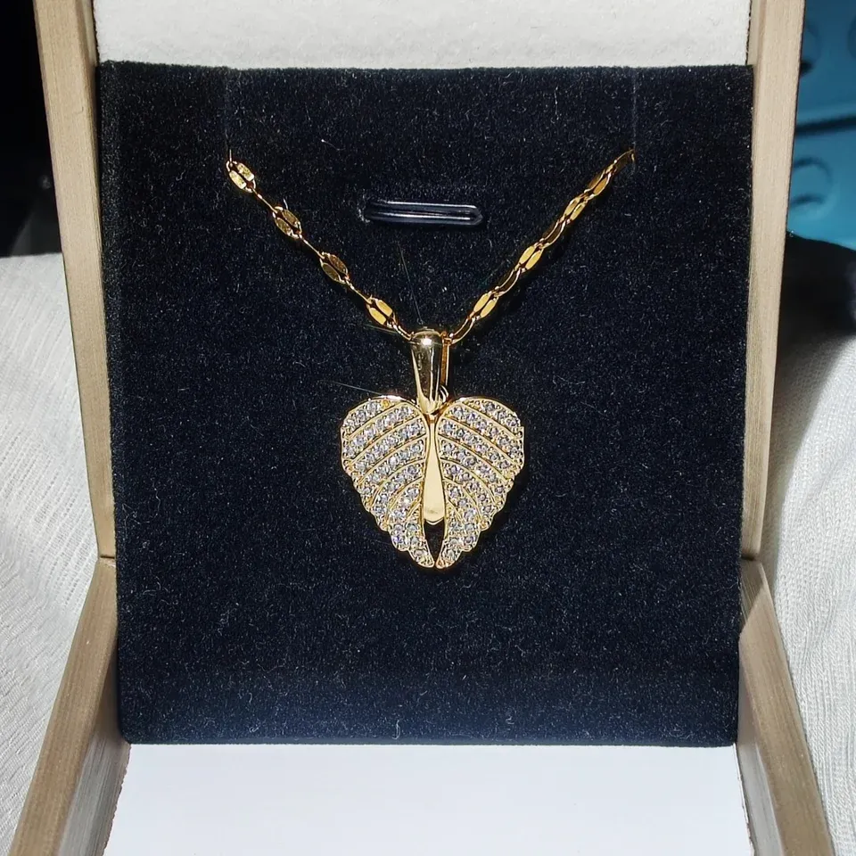 Angel Wing Heart Necklace – CZ Crystal Pendant Necklace For Women, Meaningful Love Gift
