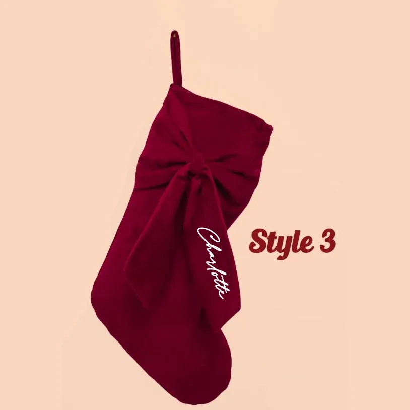 Personalized Velvet Christmas Stocking with Custom Name and Bow, Family Holiday Stocking Gift for Kids-Gemeaning
