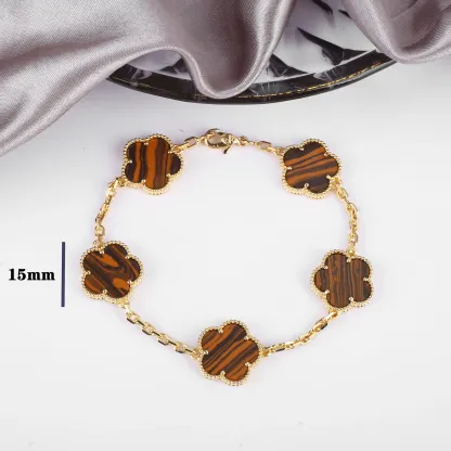 Four Leaf Clover Jewelry Set for Women, Natural Stone Pendant Necklace and Bracelet, Lucky Charm Gift