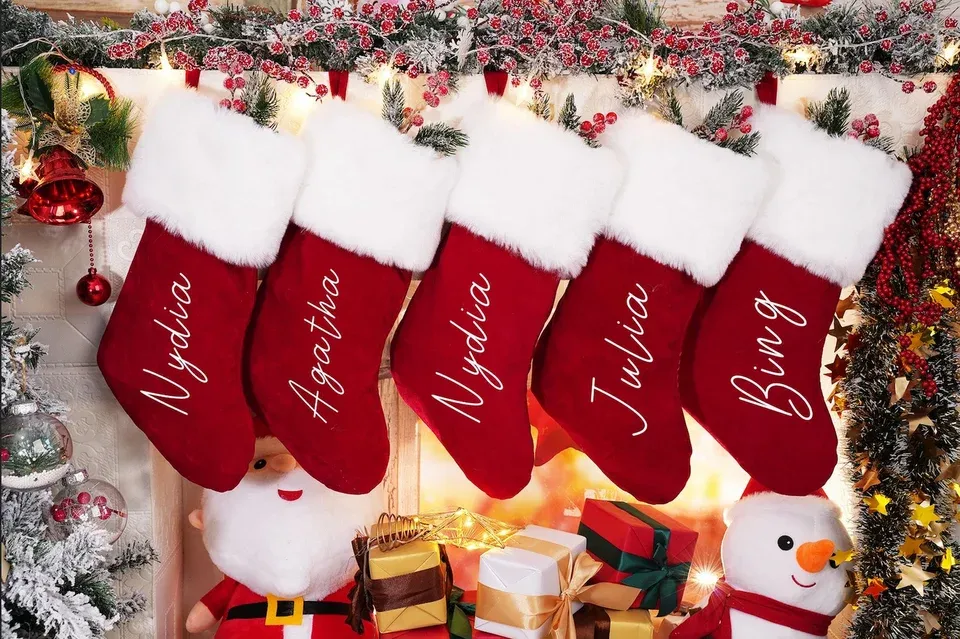 Personalized Red Plush Christmas Stocking with Custom Name, Family Holiday Stocking Gift-Gemeaning