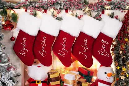 Personalized Red Plush Christmas Stocking with Custom Name, Family Holiday Stocking Gift-Gemeaning