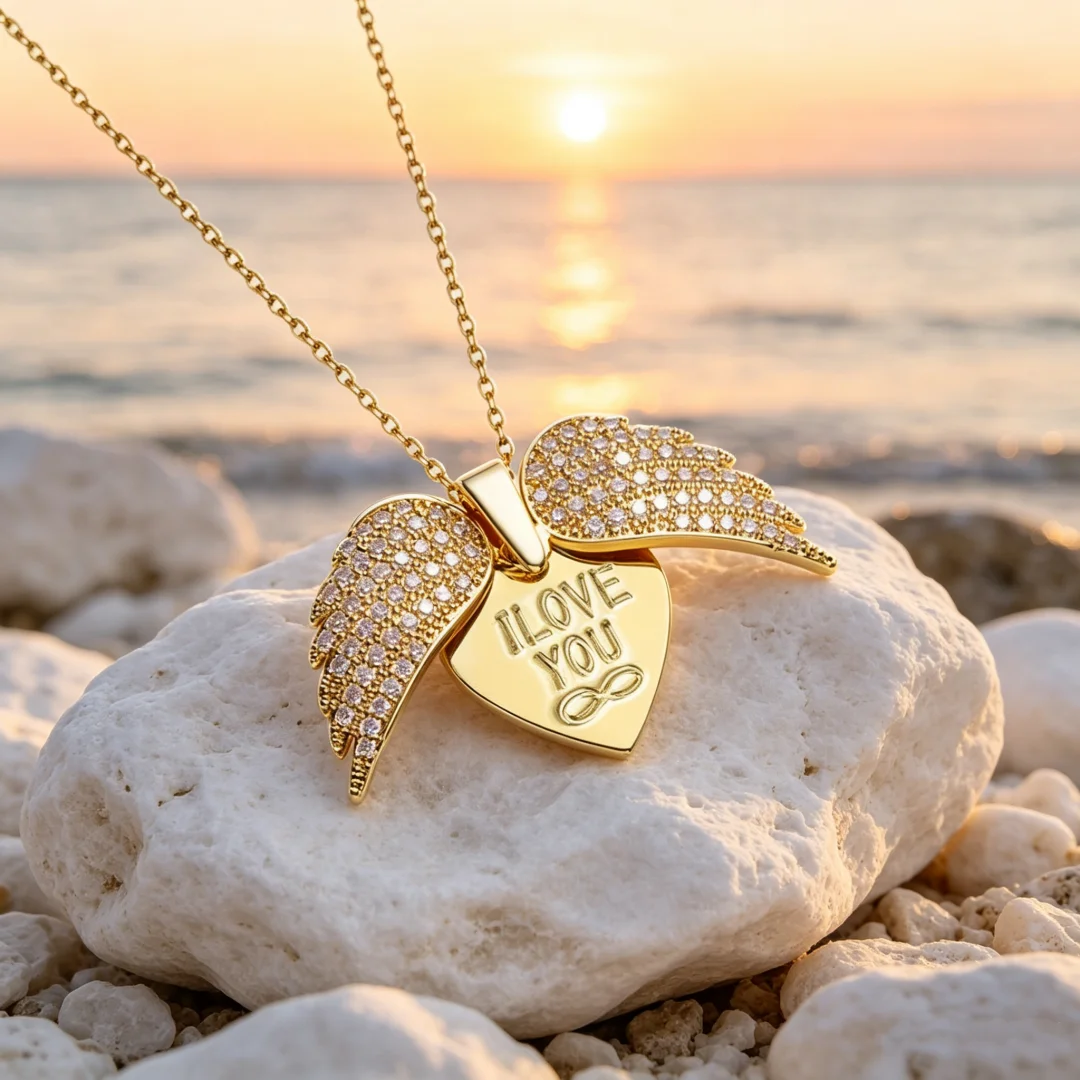 Angel Wing Heart Necklace – CZ Crystal Pendant Necklace For Women, Meaningful Love Gift