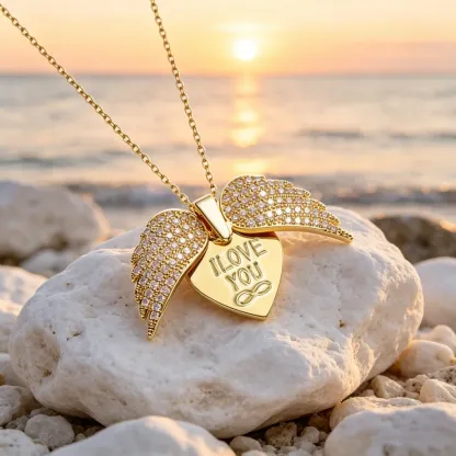 Angel Wing Heart Necklace – CZ Crystal Pendant Necklace For Women, Meaningful Love Gift
