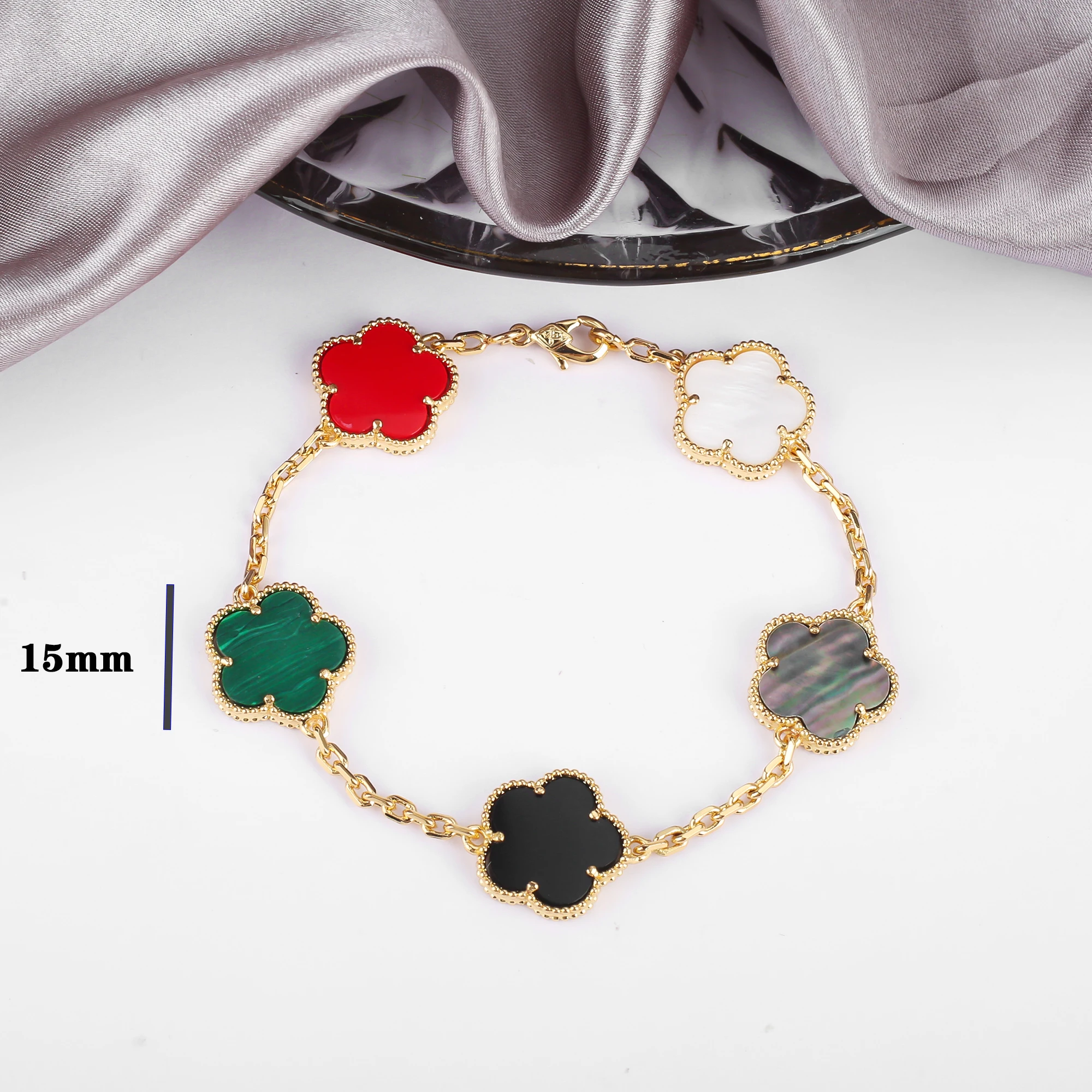 Four Leaf Clover Jewelry Set for Women, Natural Stone Pendant Necklace and Bracelet, Lucky Charm Gift
