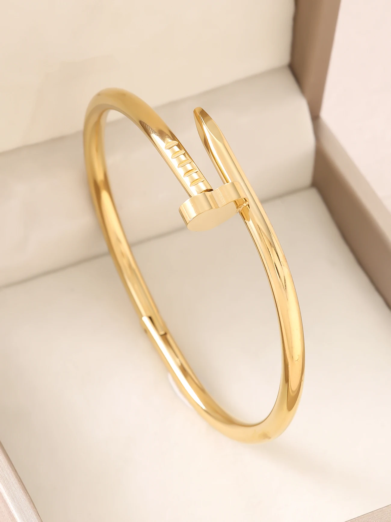 18K Gold Plated Open Cuff Nail Bracelet, Minimalist Stainless Steel Bangle Jewelry