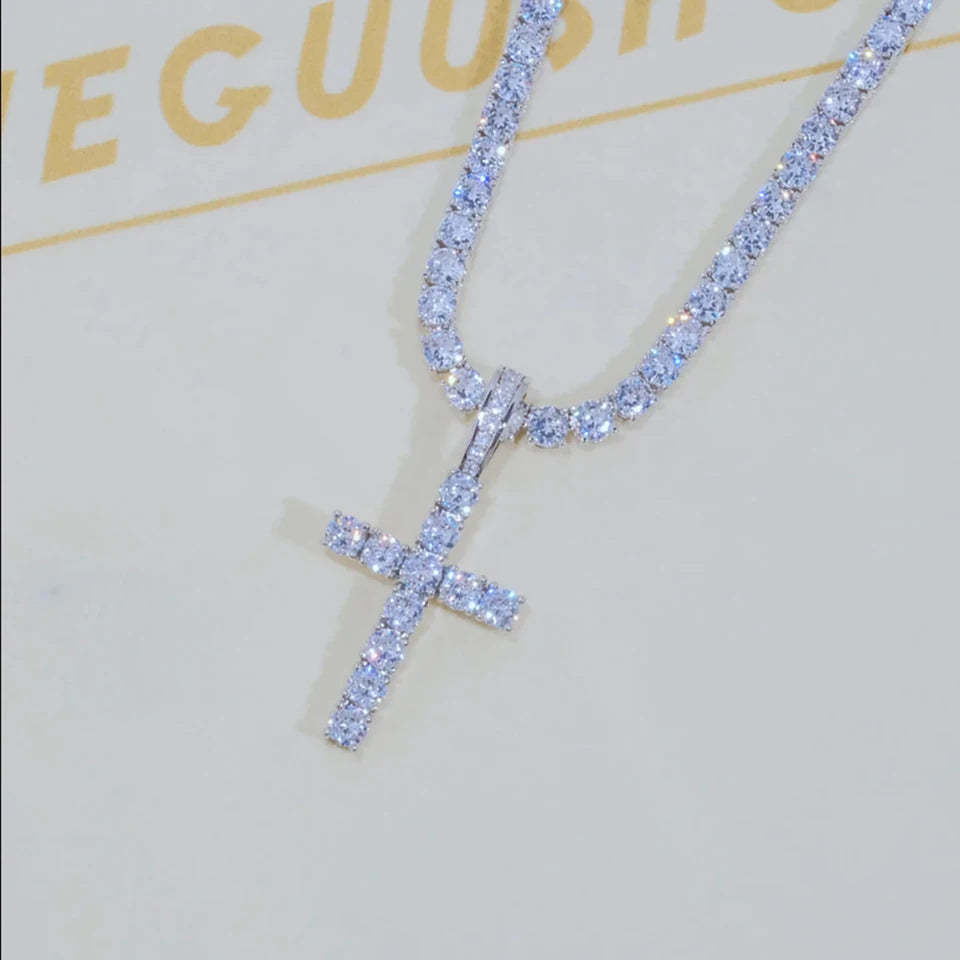 Fashion Simple Bling Cross Pendant Iced Out Cubic Zirconia Diamond 18k Gold Plated Christian Charm Jewelry Women Men ﻿