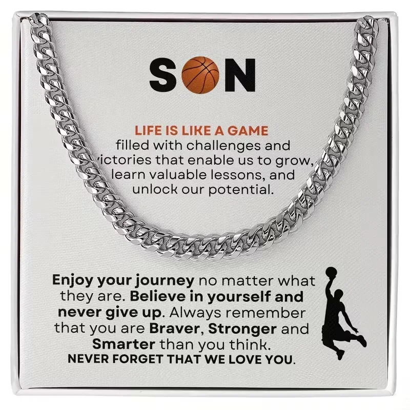 Basketball Player Gift Cuban Chain Necklace For Men Stainless Steel Inspirational Jewelry-Gemeaning