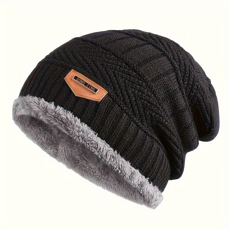 Men'S Thickened Fleece-Lined Knit Beanie - Warm, Stretchy, Windproof Winter Hat with Ear Protection for Outdoor Cycling and Casual Wear, Beanie Hats