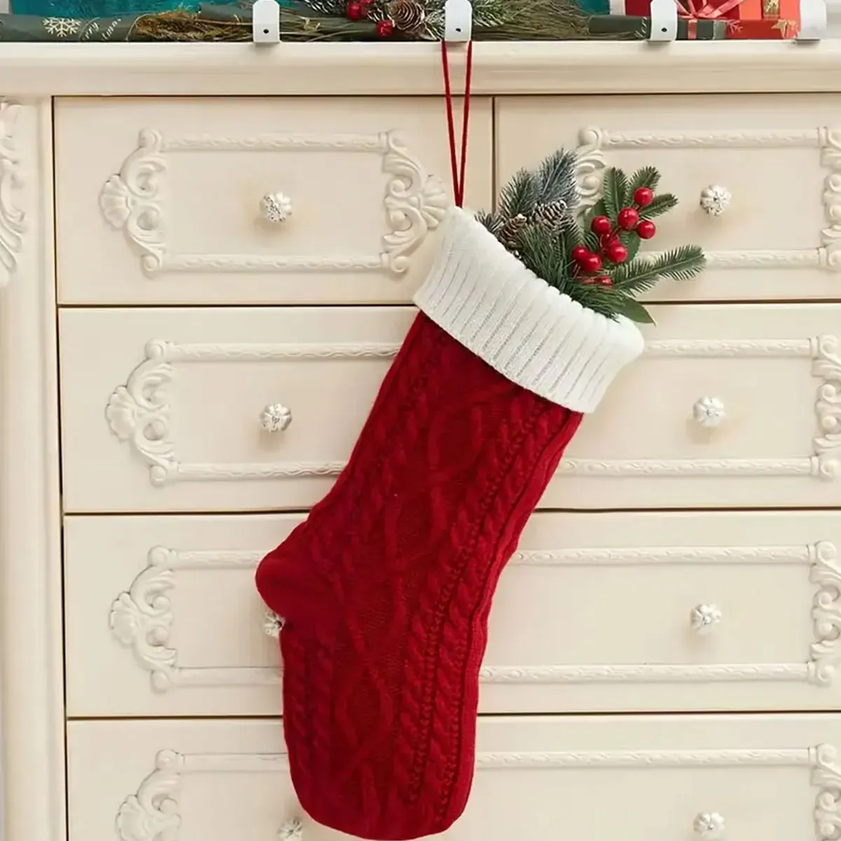 Personalized Christmas Stocking with Embroidered Name, Vintage Holiday Stocking for Family Christmas Decor-Gemeaning