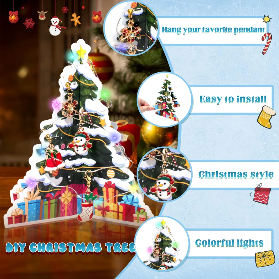 2026 Christmas Advent Calendar Bracelet Gift Box DIY Charm Bracelet Countdown Calendar for Girls Kids Holiday Gift-Gemeaning