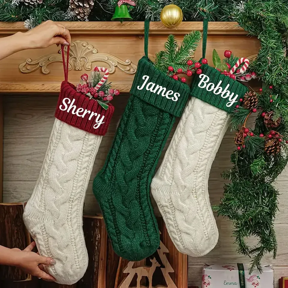 Personalized Christmas Stocking with Embroidered Name, Vintage Holiday Stocking for Family Christmas Decor-Gemeaning