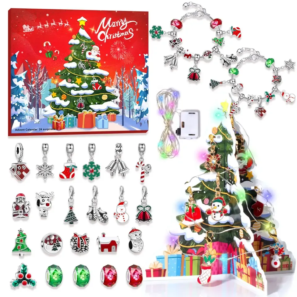2026 Christmas Advent Calendar Bracelet Gift Box DIY Charm Bracelet Countdown Calendar for Girls Kids Holiday Gift-Gemeaning