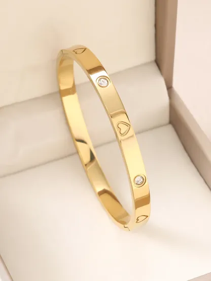 18K Gold Plated Open Cuff Nail Bracelet, Minimalist Stainless Steel Bangle Jewelry