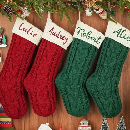 Personalized Christmas Stocking with Embroidered Name, Vintage Holiday Stocking for Family Christmas Decor-Gemeaning