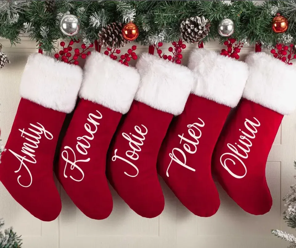 Personalized Red Plush Christmas Stocking with Custom Name, Family Holiday Stocking Gift-Gemeaning