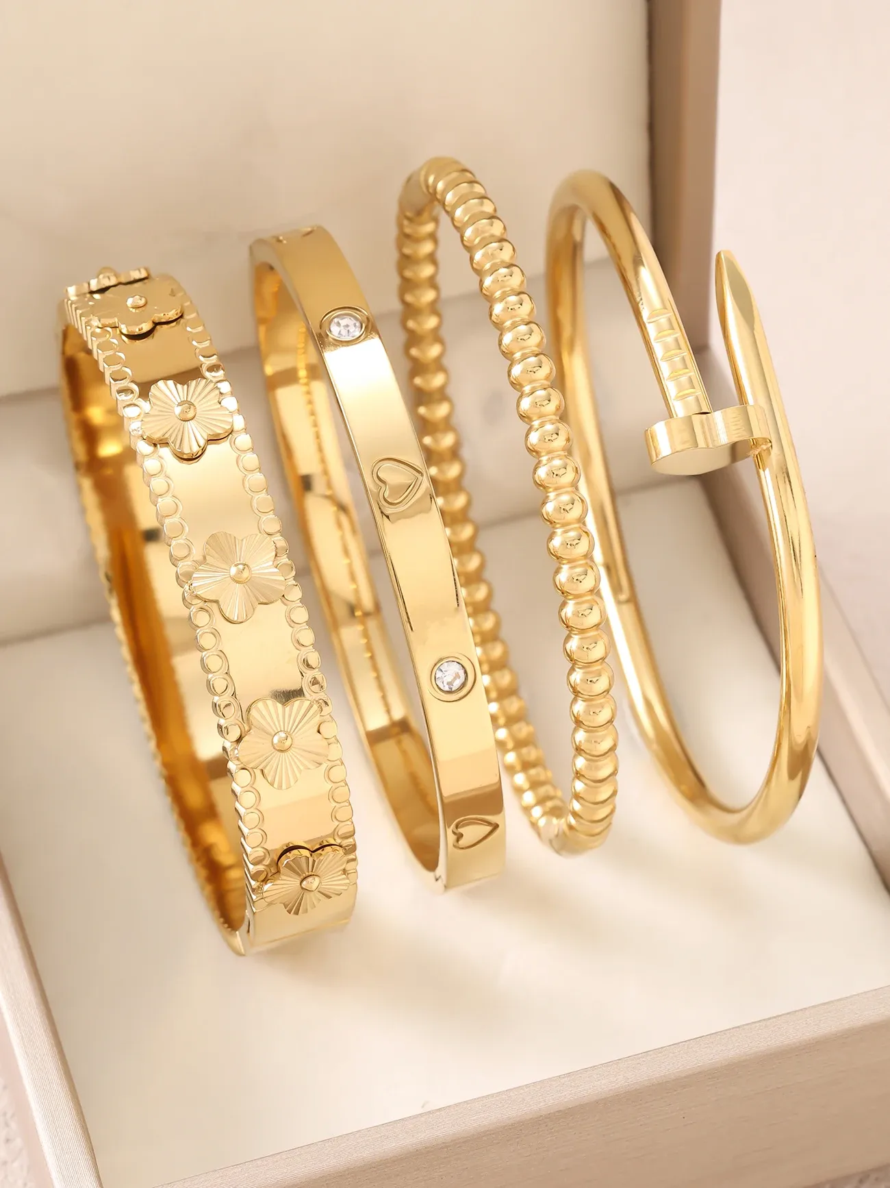 18K Gold Plated Open Cuff Nail Bracelet, Minimalist Stainless Steel Bangle Jewelry