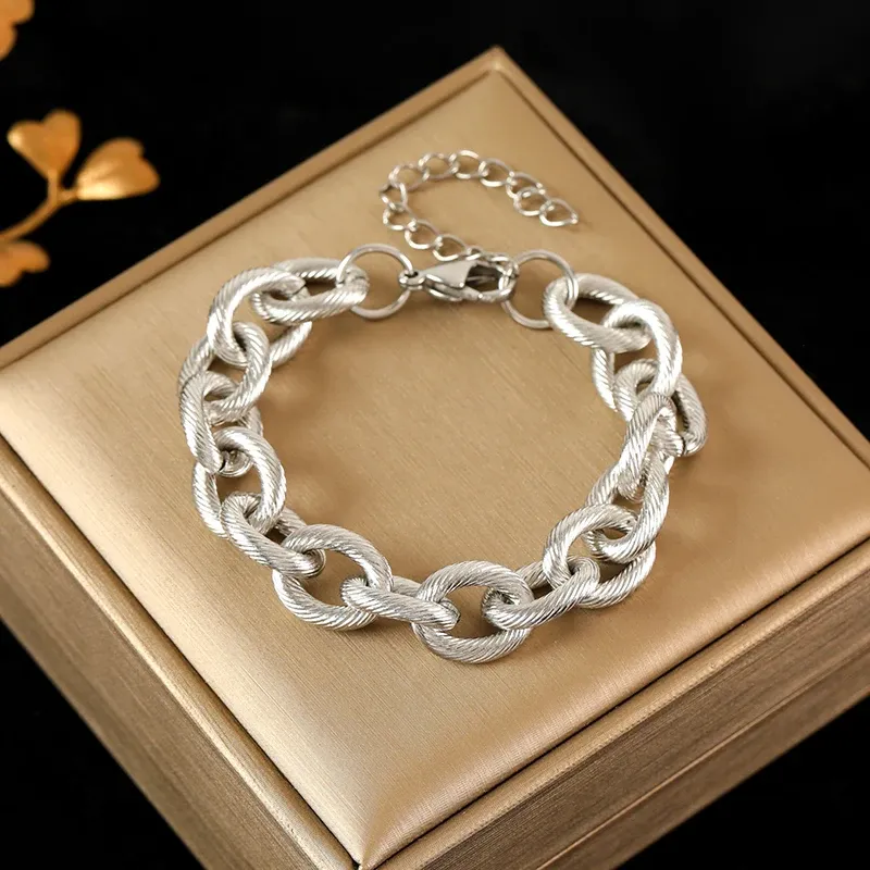 316L Stainless Steel Gold Color Cuban Chain Bracelet For Women Men Trendy Punk Waterproof Wrist Chain Jewelry Gift Party
