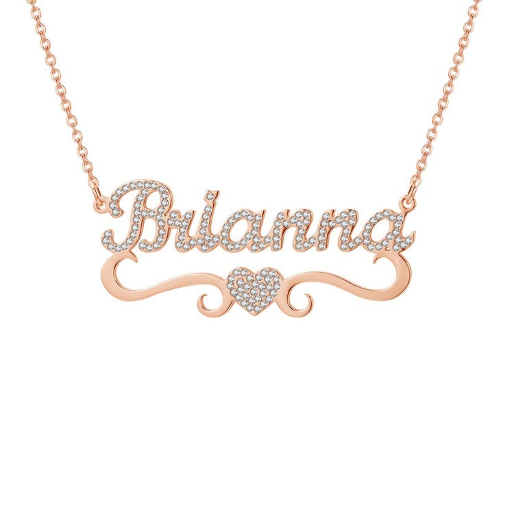 Christmas Gift Personalized Sparkling Butterfly Heart Diamond Name Necklace