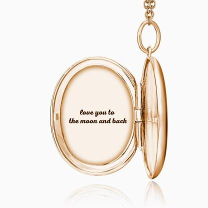 Mother's Day Gift Her Oval Photo Locket Necklace with Engraving Rose Gold Plated-Engravingift