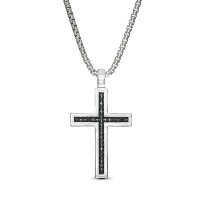Mother's Day Gift Vera Wang Men 1/4 CT. T.W. Black Diamond Cross Pendant-Engravingift