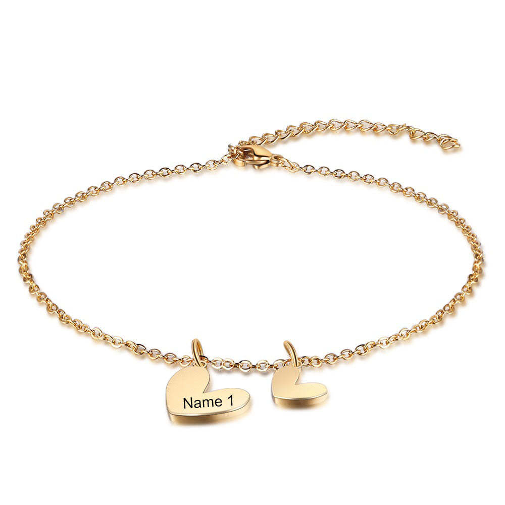 Mother's Day Personalized Anklet with Heart Charms Engraved Name Anklet for Women-Engravingift