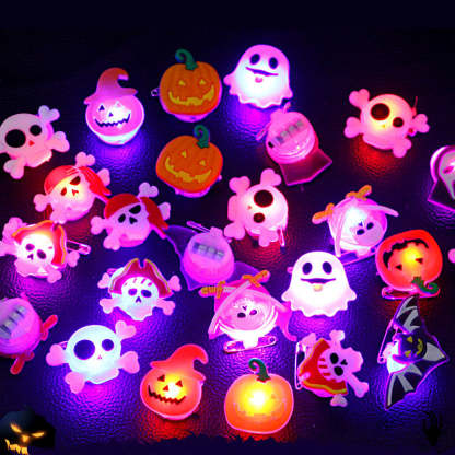 Halloween LED Glow Rings and Brooches Light-Up Costume Accessories