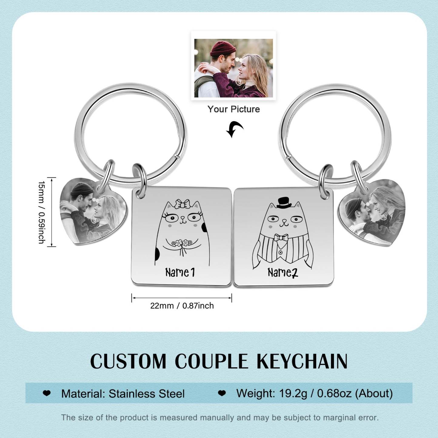 Christmas Gift Photo Couple Keychain Set Personalized Heart Matching Couple Gifts