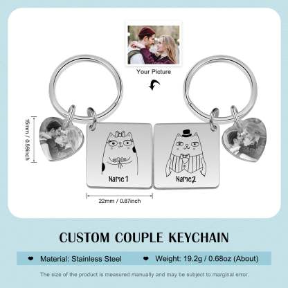 Christmas Gift Photo Couple Keychain Set Personalized Heart Matching Couple Gifts