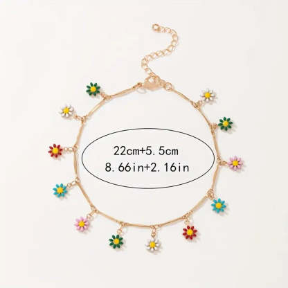 Mother's Day Colorful Oil Flower Tassel Pendant Single-layer Anklet Boho Style Ankle Bracelet-Engravingift