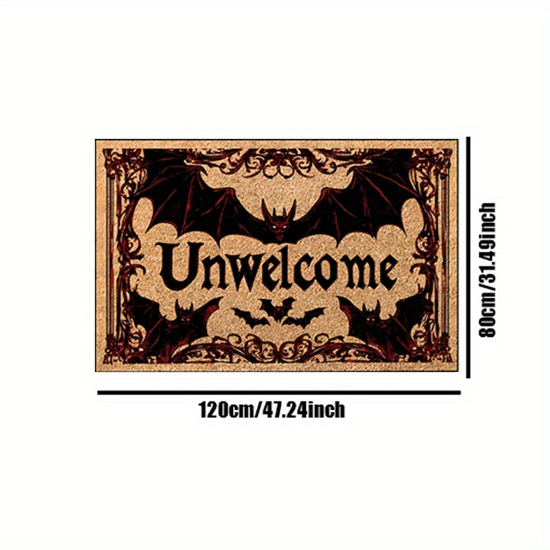 Halloween Bat Welcome Doormat – Non-Slip Heavyweight Plush Rug with Red Gothic Lettering – Indoor/Outdoor Entry Mat for Spooky Home Décor