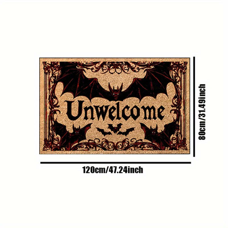 Halloween Bat Welcome Doormat – Non-Slip Heavyweight Plush Rug with Red Gothic Lettering – Indoor/Outdoor Entry Mat for Spooky Home Décor