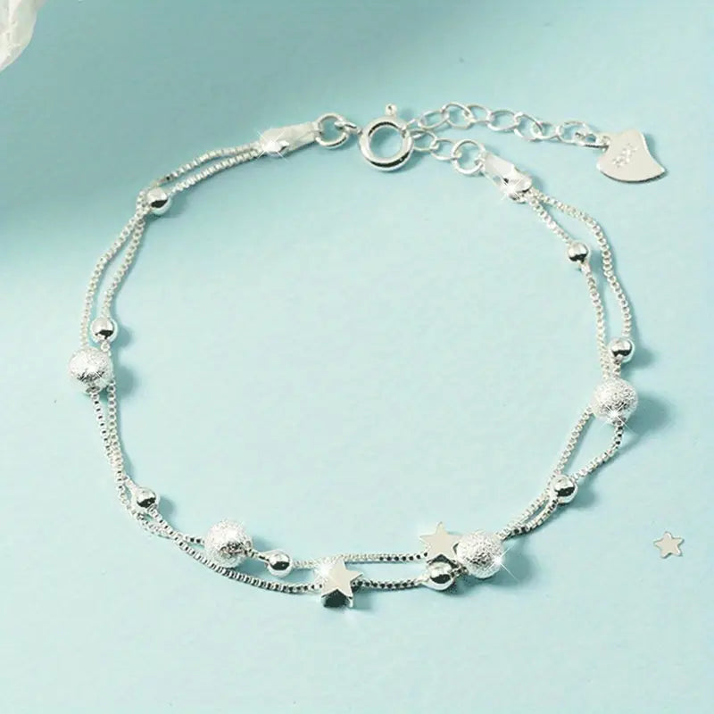 Mother's Day Gift Simple Minimalist Double Layer Chain Anklet With Mini Star Shape Beads Stackable Ankle Bracelet-Engravingift