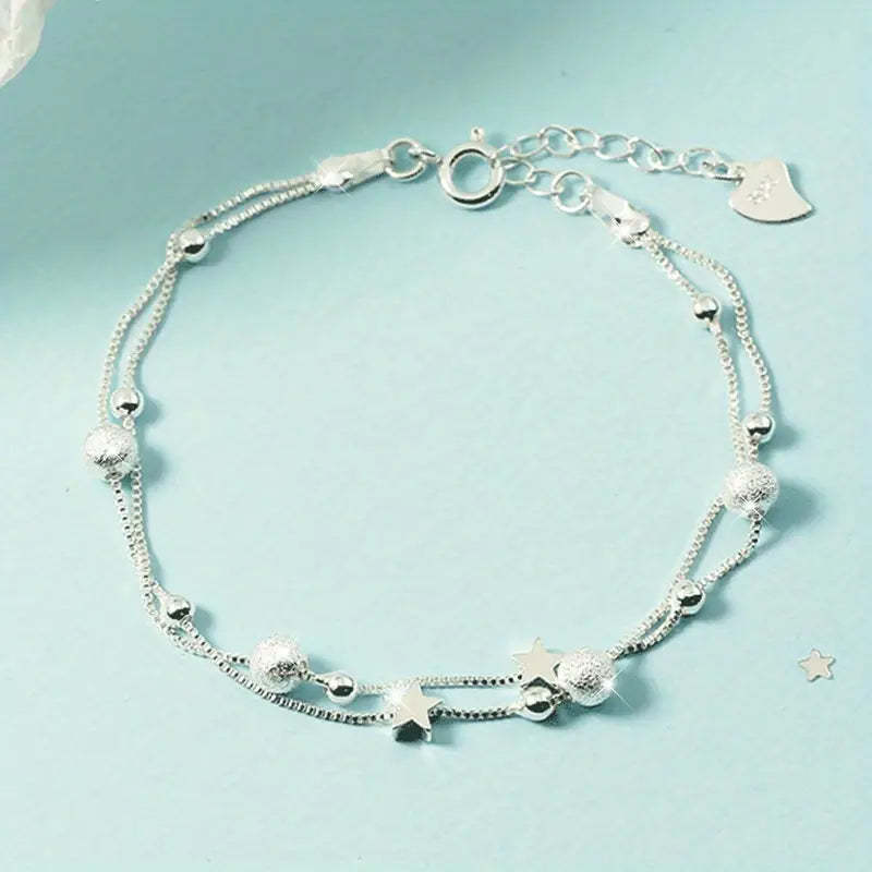 Mother's Day Gift Simple Minimalist Double Layer Chain Anklet With Mini Star Shape Beads Stackable Ankle Bracelet-Engravingift