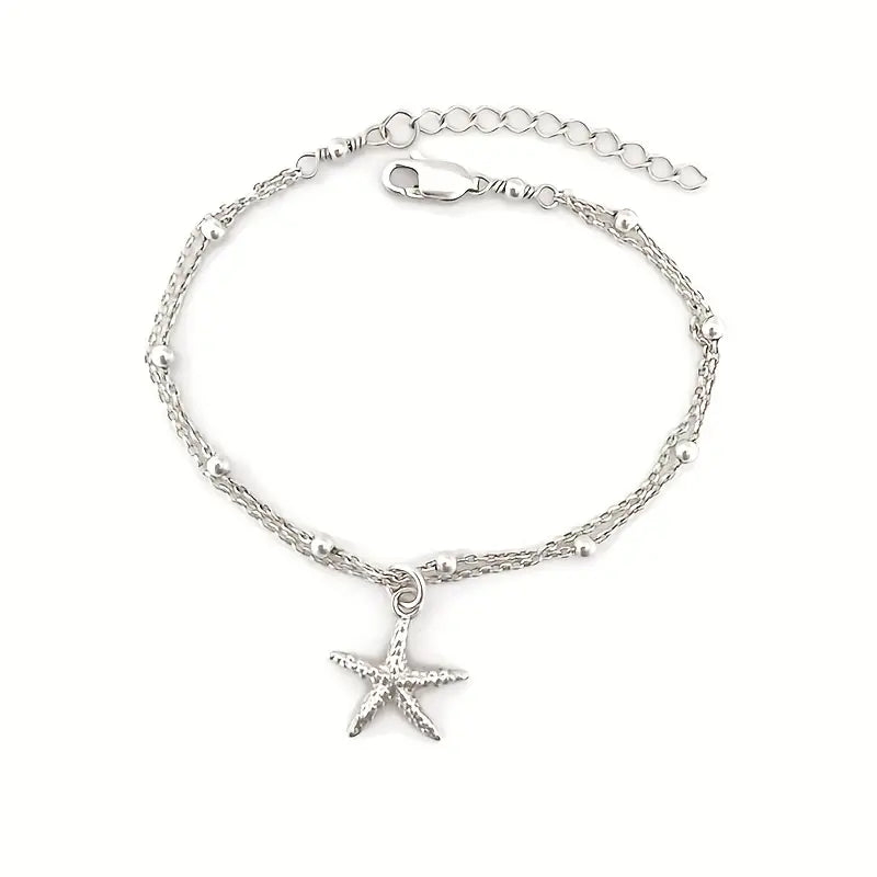 Mother's Day Starfish Shape Pendant Thin Chain Anklet Adjustable Beach Wedding Ankle Bracelet Jewelry-Engravingift