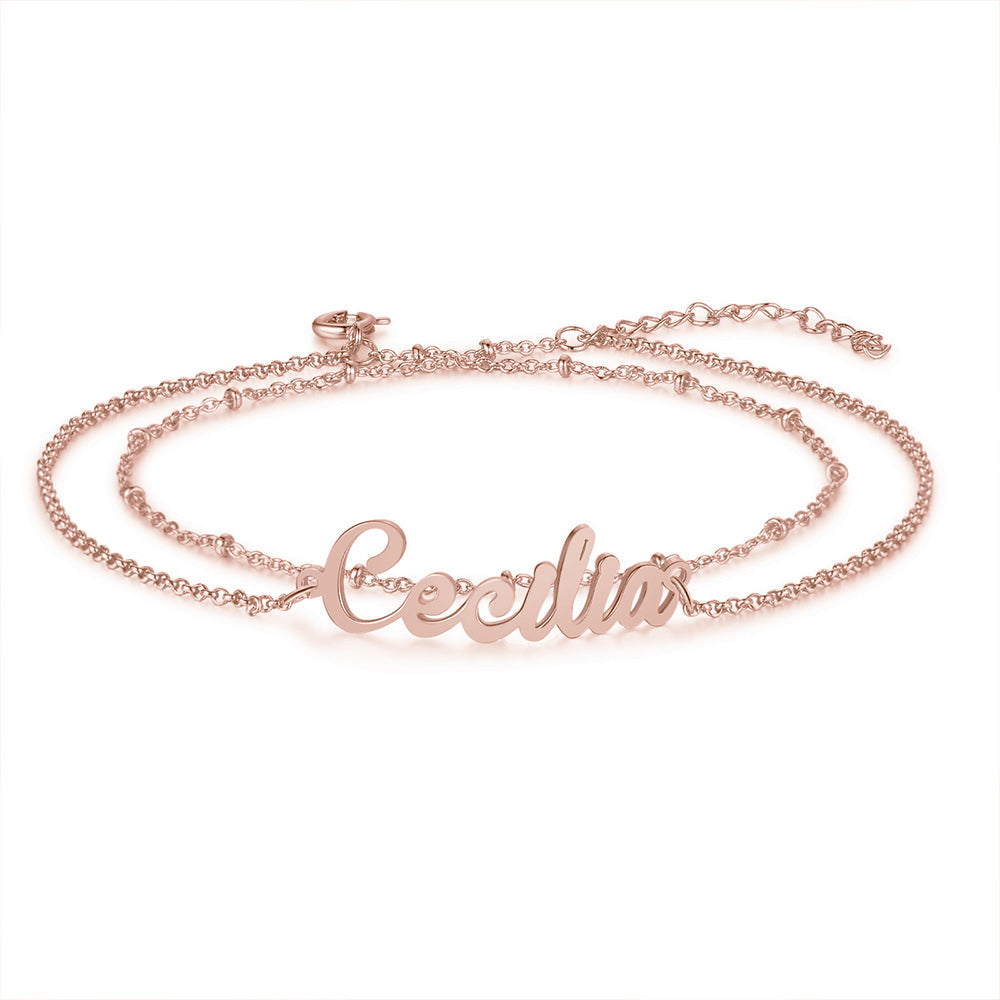 Mother's Day Gift Personalized Name Anklet Custom Double Layers Anklet-Engravingift