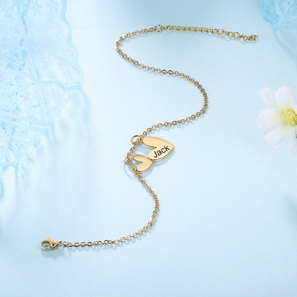 Mother's Day Personalized Anklet with Heart Charms Engraved Name Anklet for Women-Engravingift