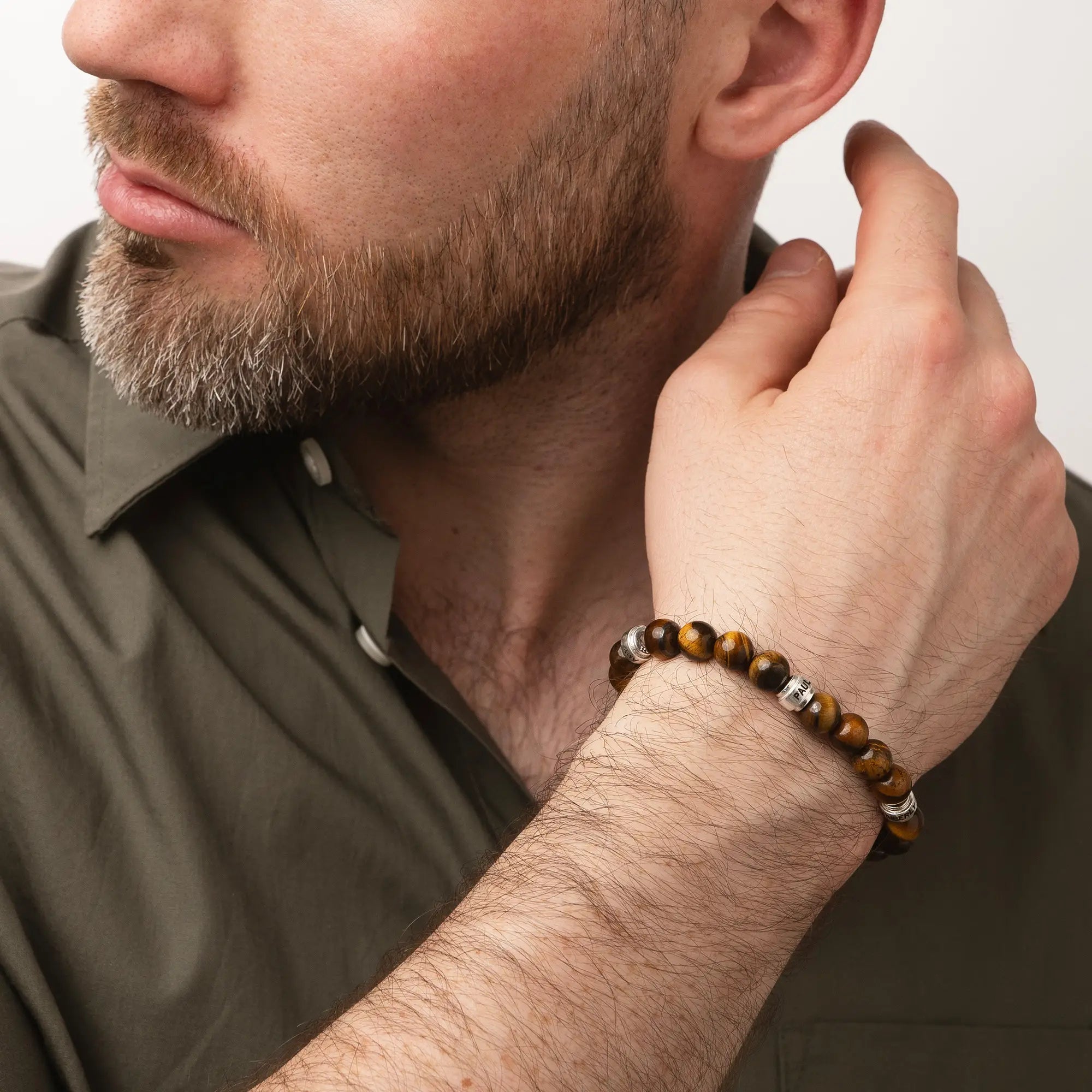 Father's Day Gift Personalized Tiger Eye Bracelet for Men