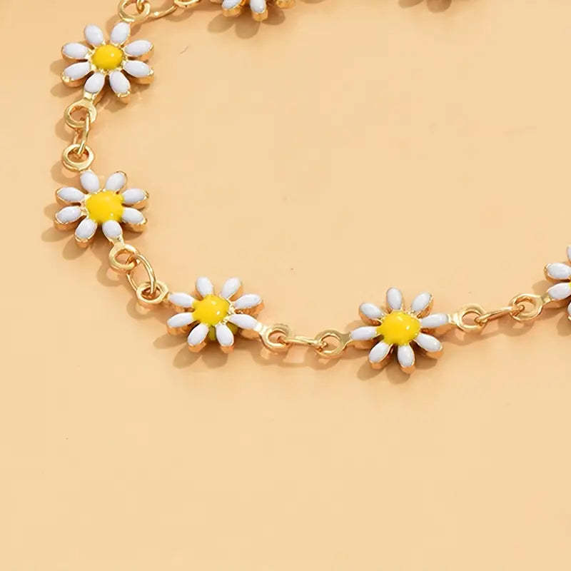Mother's Day Oil Flower Beads Chain Anklet Alloy Ankle Bracelet-Engravingift